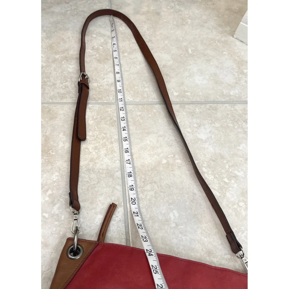 The Sak Red & Brown Leather Crossbody Shoulder Purse Bag Outside‎ pockets Boho